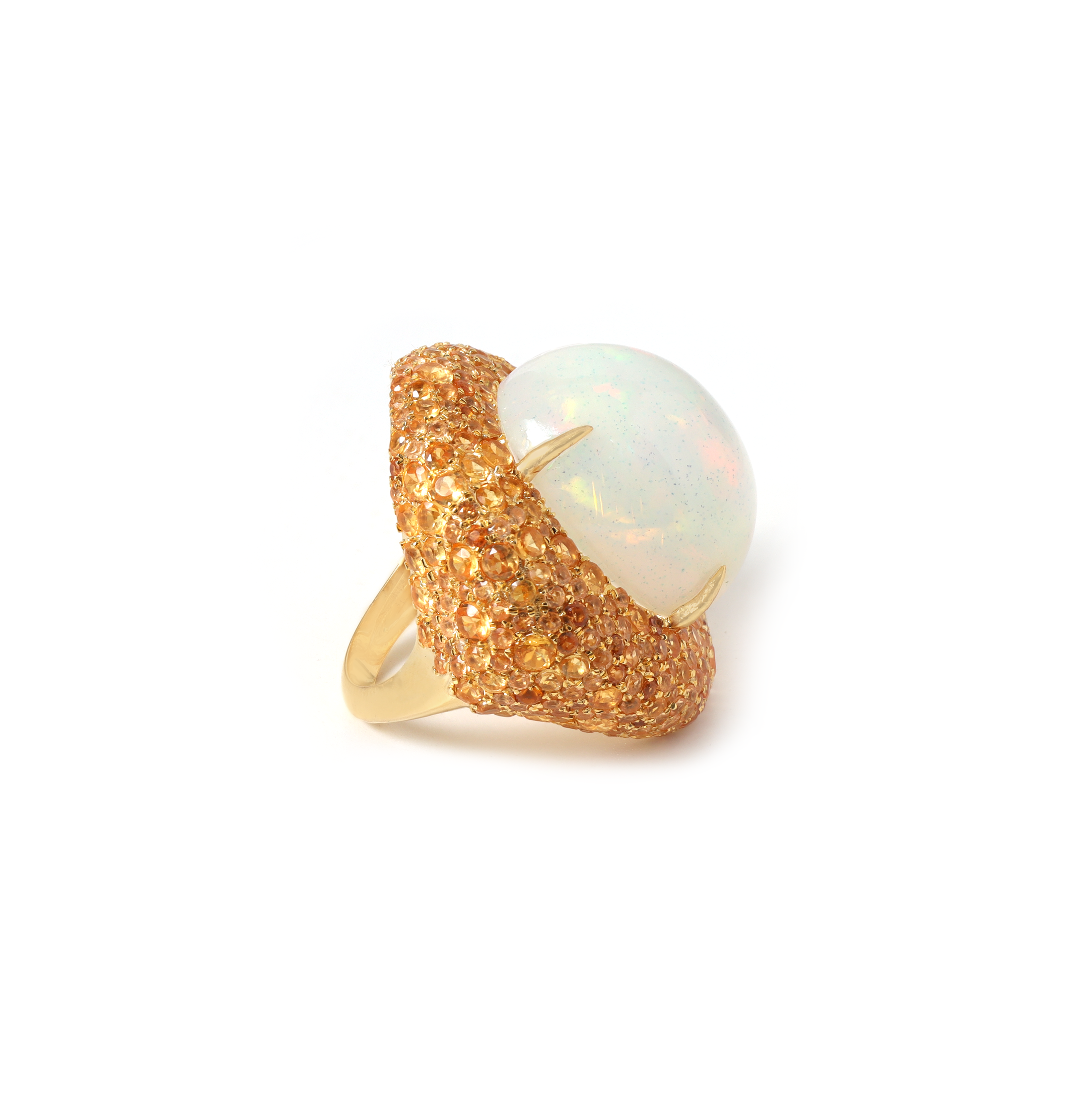 Natural Ethiopian Opal and Spessartite 14K gold ring back view - NFJSD-1843