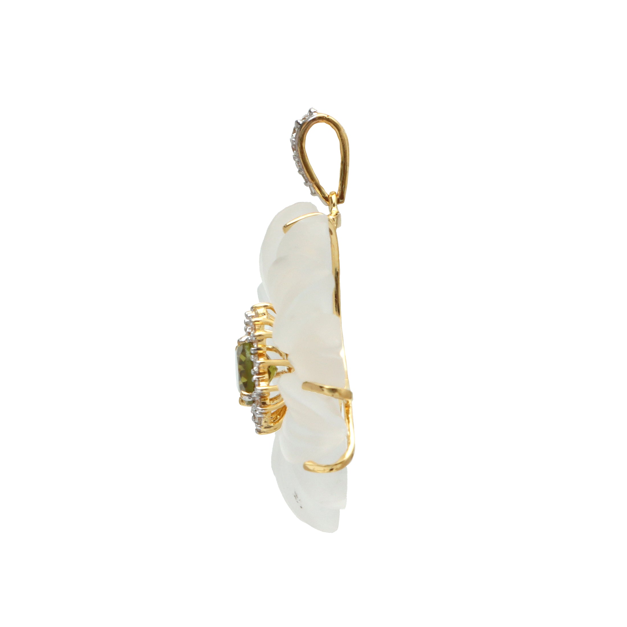 Natural Crystal Carving and Tourmaline 18K gold pendant close-up detail - NFJSD-1734