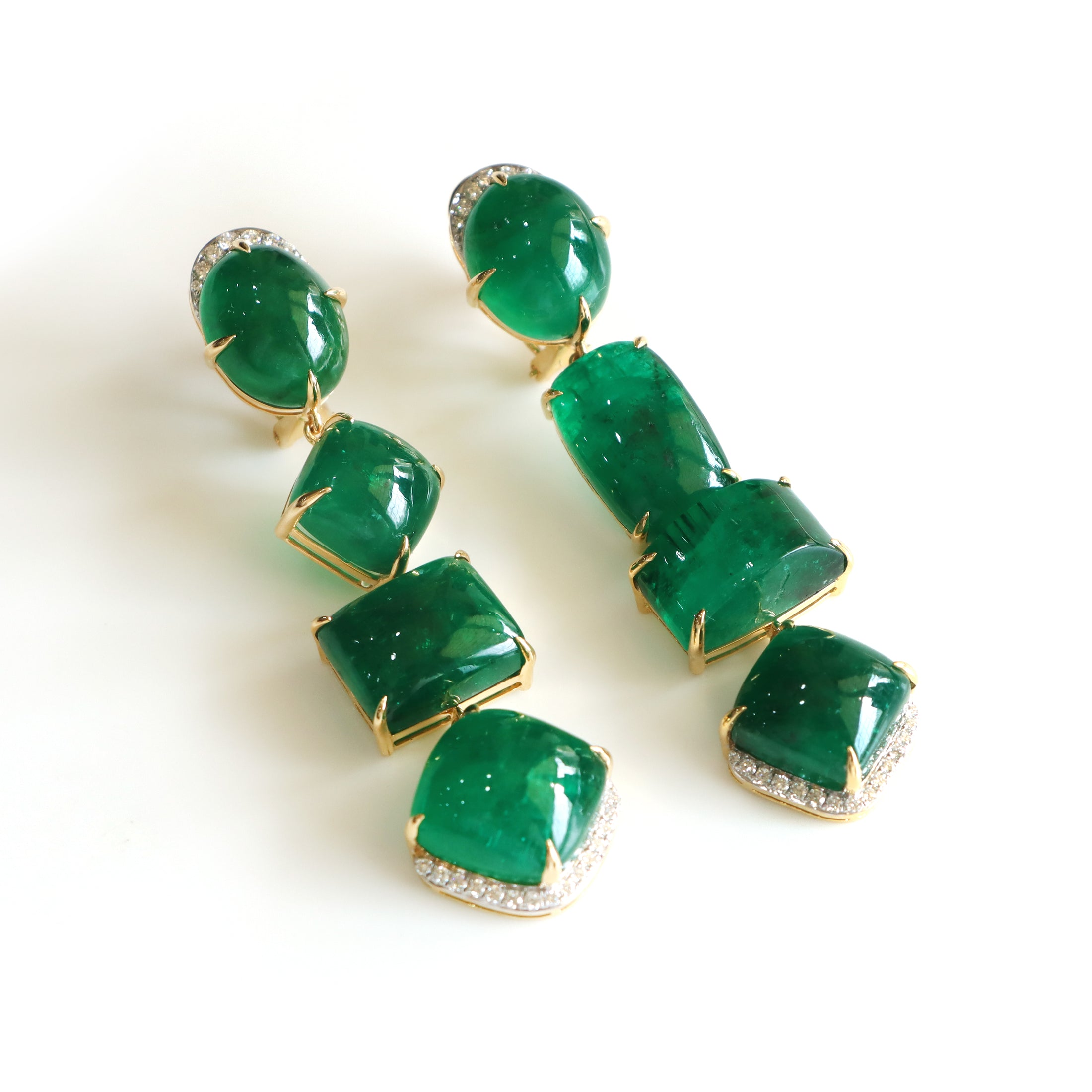 Natural Emerald 18K gold earrings front view - NFJSD-1428