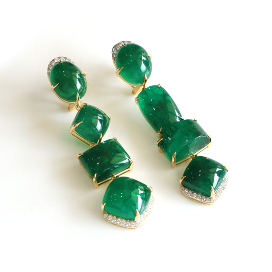 Natural Emerald 18K gold earrings front view - NFJSD-1428