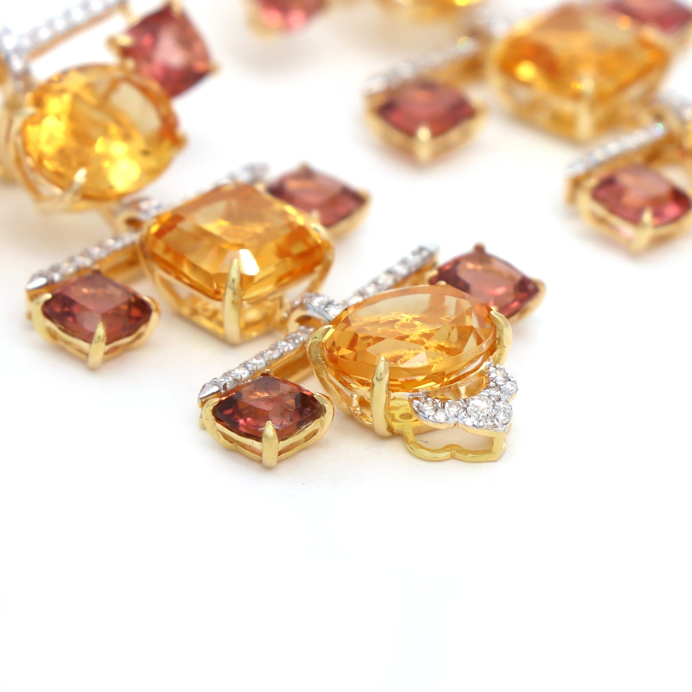 Natural Citrine and Tourmaline 18K gold earrings close-up detail - NFJSD-1800