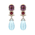 Load image into Gallery viewer, Natural Amethyst and Aquamarine 18K gold earrings front view - NFJSD-1594
