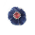 Load image into Gallery viewer, Natural Blue Quartz Carving and Tourmaline 18K gold pendant close-up detail - NFJSD-1863
