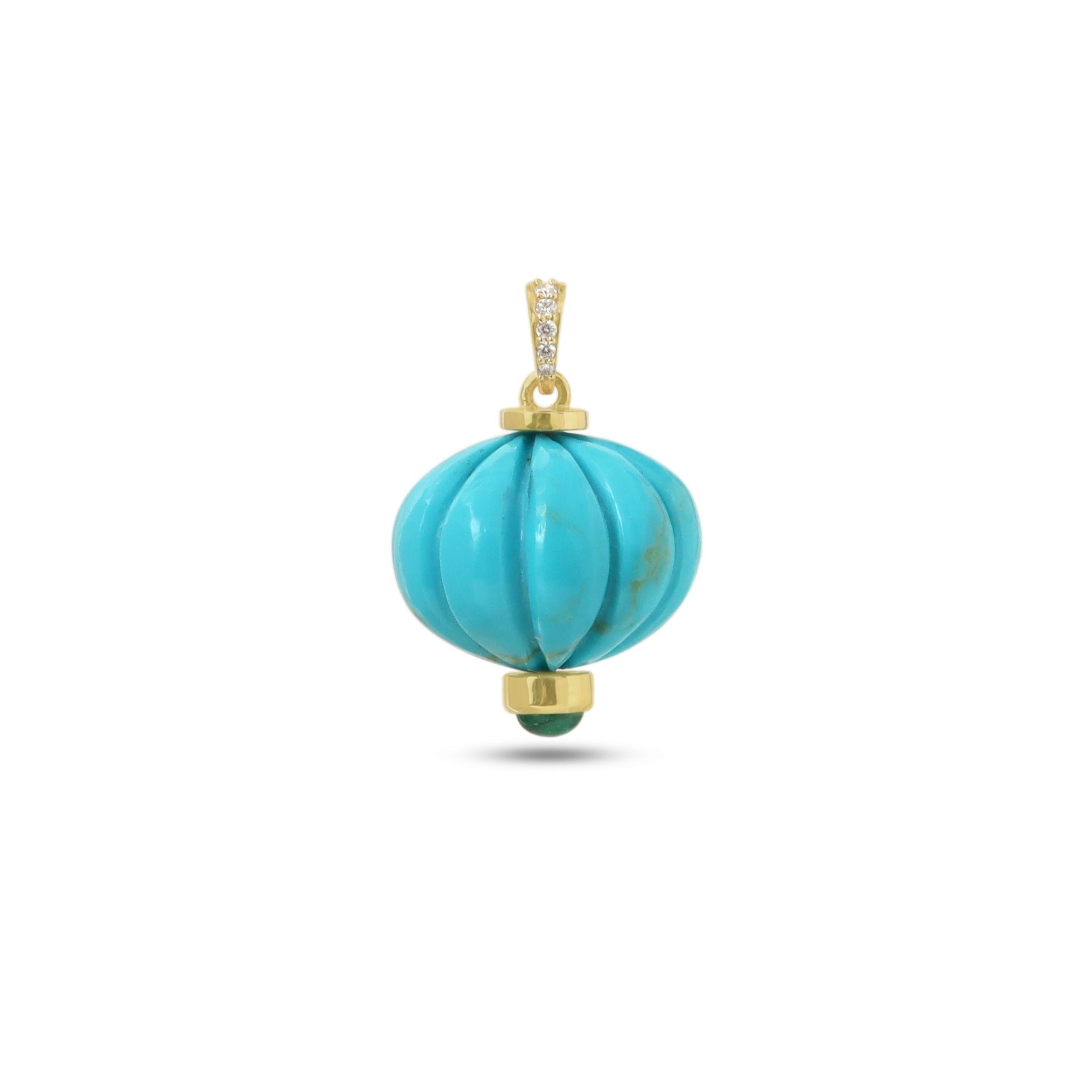 Natural Turquoise and Emerald 14K gold pendant back view - NFJSD-1991
