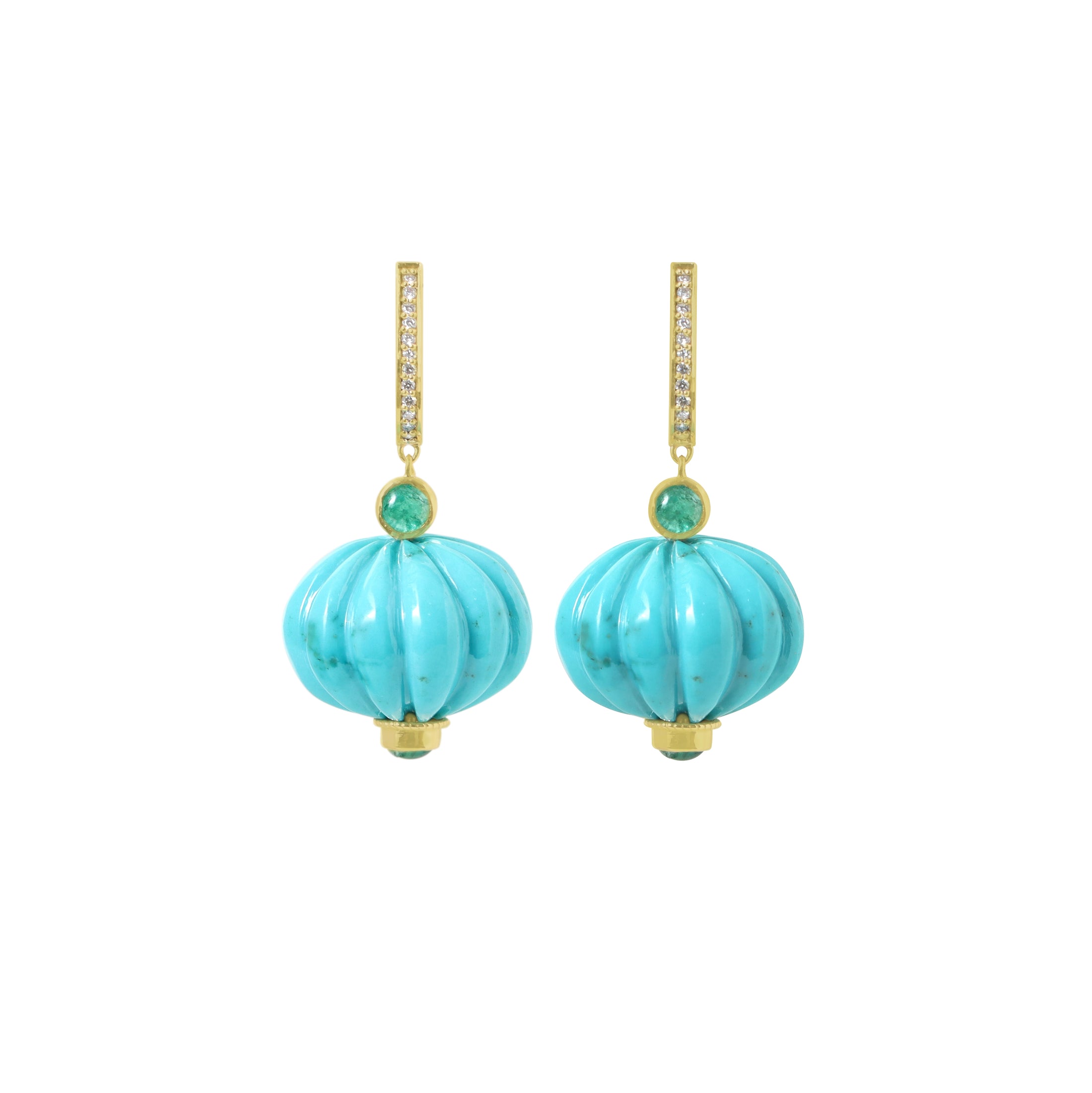 Natural Turquoise and Emerald 14K gold earrings back view - NFJSD-1903