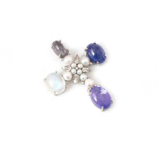 Natural Moonstone and Tanzanite 14K gold pendant side angle - NFJSD-1866