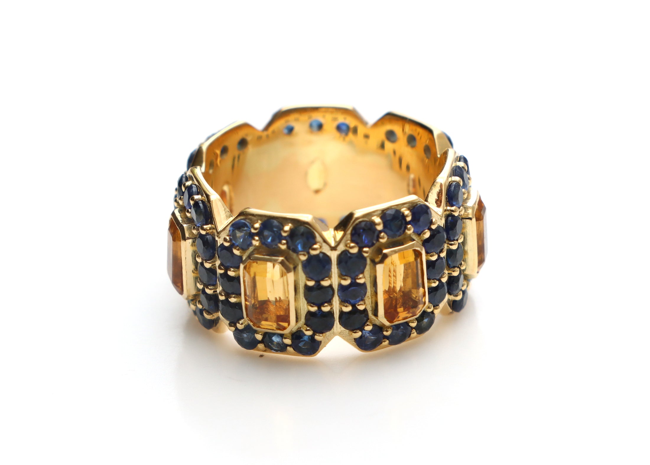 Natural Citrine and Blue Sapphire 18K gold ring front view - NFJSD-1671