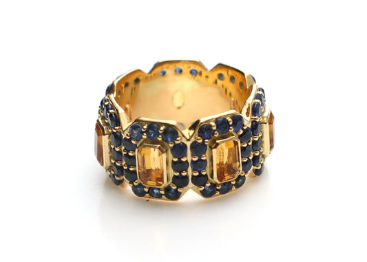 Natural Citrine and Blue Sapphire 18K gold ring front view - NFJSD-1671