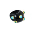 Load image into Gallery viewer, Natural Black Onyx and Turquoise & Emerald 14K gold ring close-up detail - NFJSD-1857
