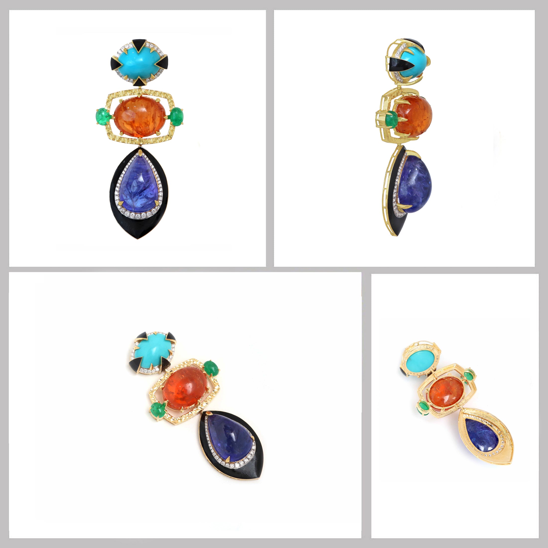 Natural Imperial topaz and Turquoise 18K gold pendant top view - NFJSD-1818