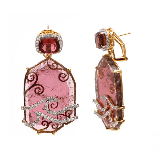 Natural Tourmaline 18K gold earrings front view - NFJSD-1702
