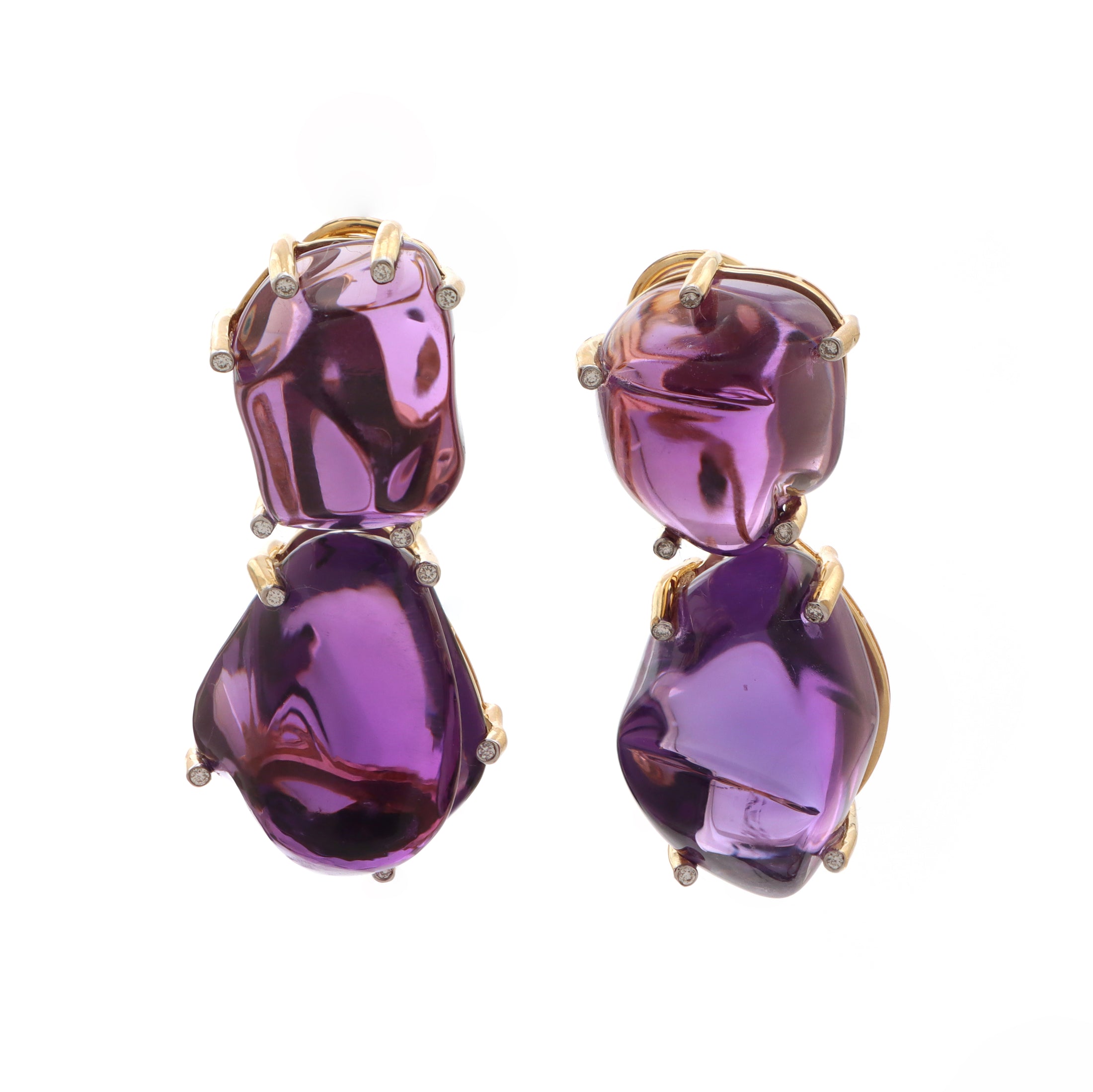 Natural Amethyst 18K gold earrings close-up detail - NFJSD-1476