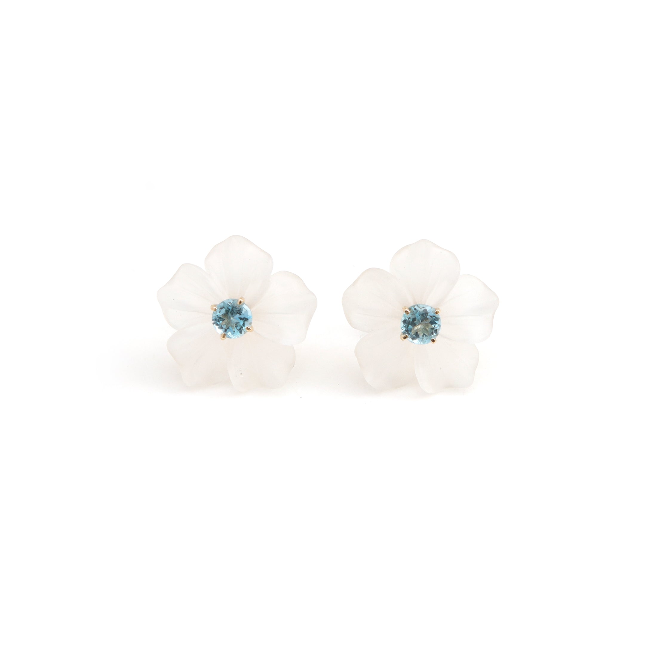 Natural Crystal Flower and Aquamarine 14K gold earrings front view - NFJSD-2046