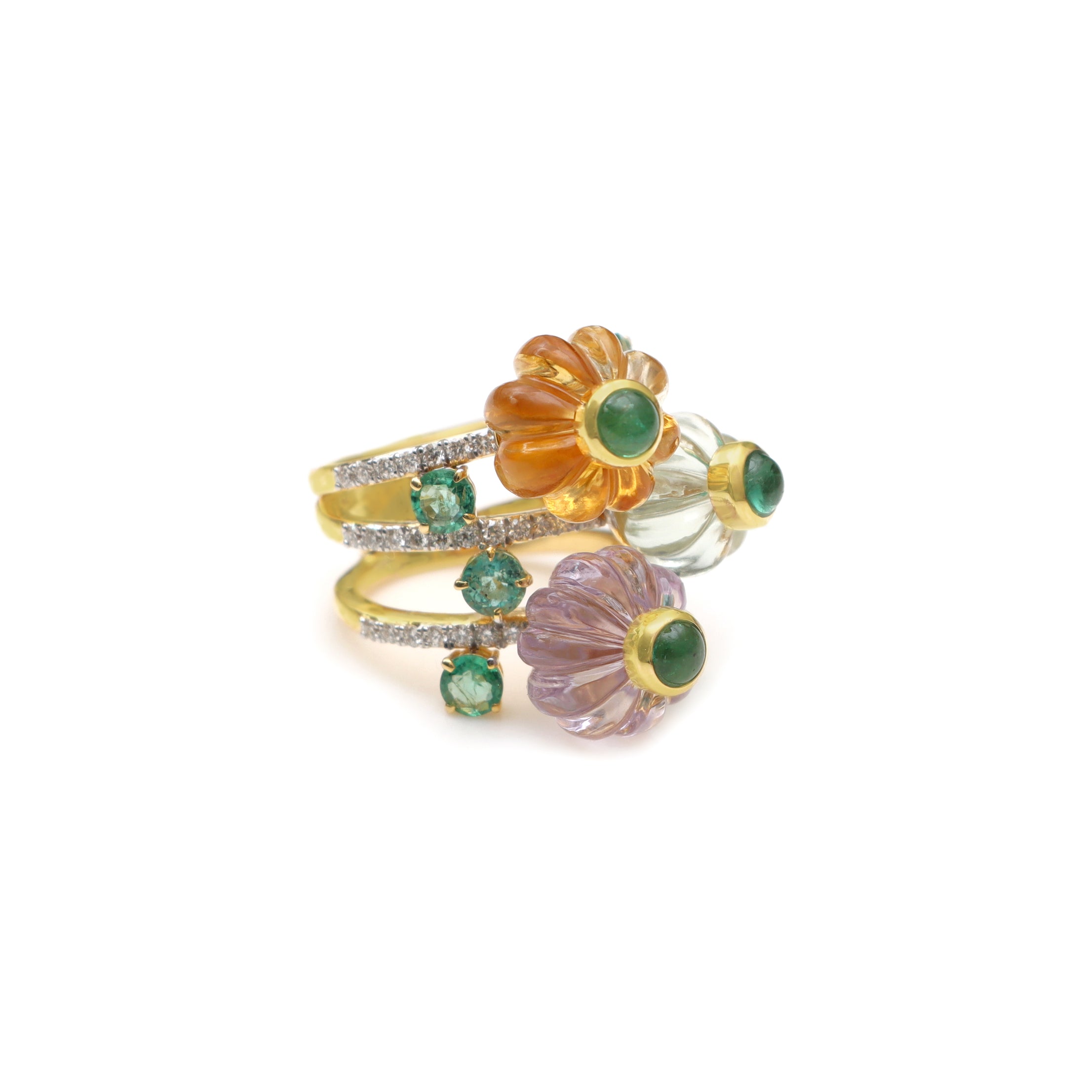 Natural Pink & Green Amethyst and Citrine 14K gold ring back view - NFJSD-1838
