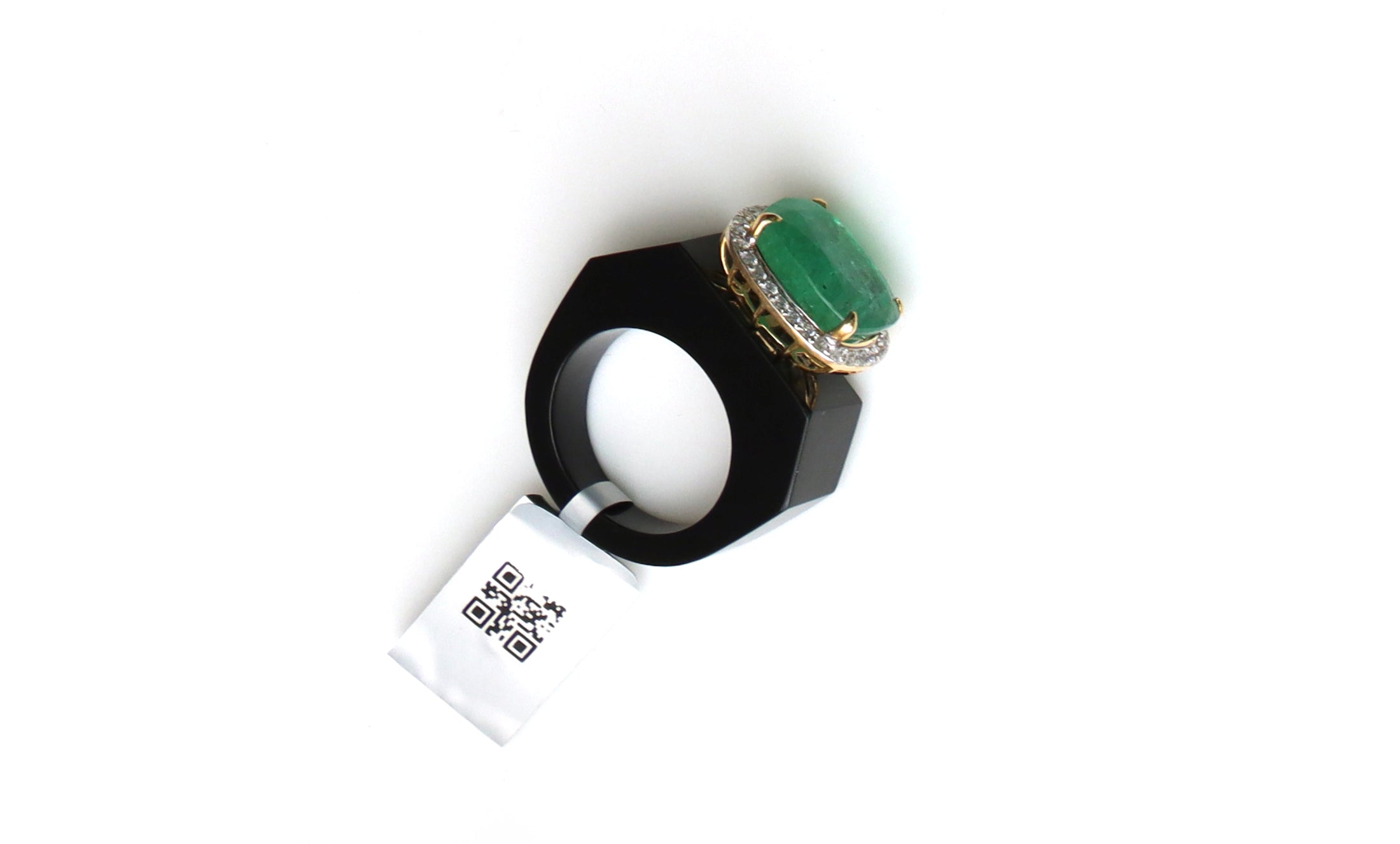 Natural Emerald and Black Onyx 18K gold ring front view - NFJSD-1415