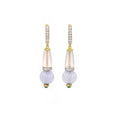 Load image into Gallery viewer, Natural Emerald Round Cabs and Blue Chalcedony Carving Ball 14K gold earrings on-hand view - NFJSD-1132
