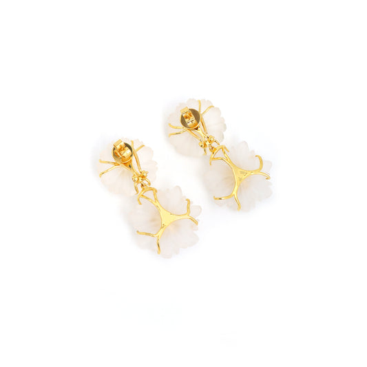 Natural Crystal Carving and Aquamarine 18K gold earrings side angle - NFJSD-1803