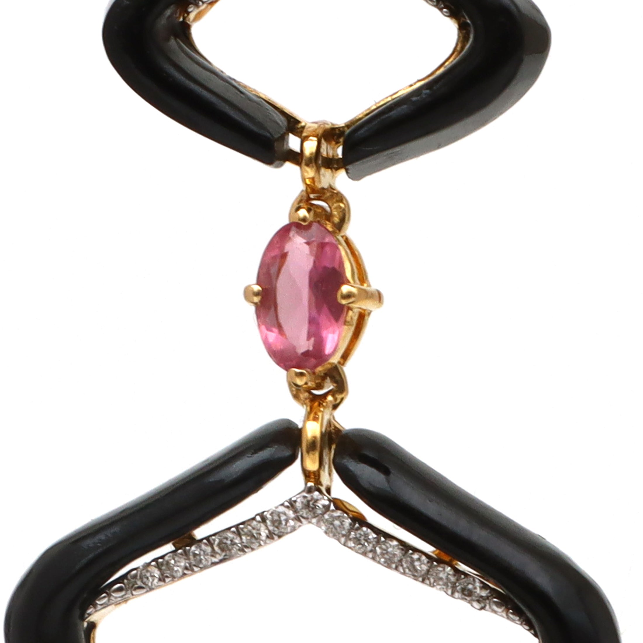 Natural Black Onyx and Tourmaline 18K gold earrings side angle - NFJSD-1720