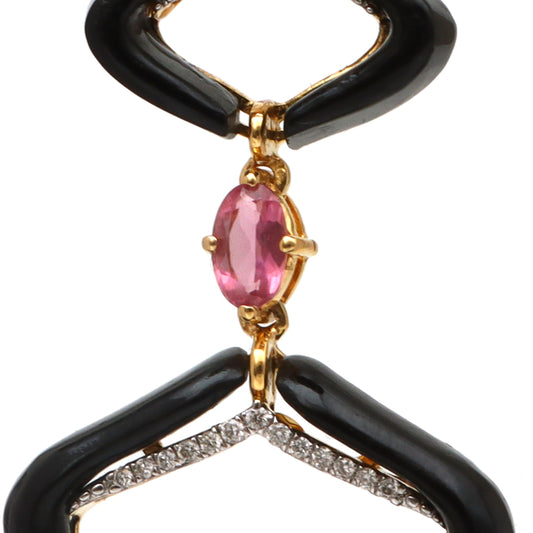 Natural Black Onyx and Tourmaline 18K gold earrings side angle - NFJSD-1720