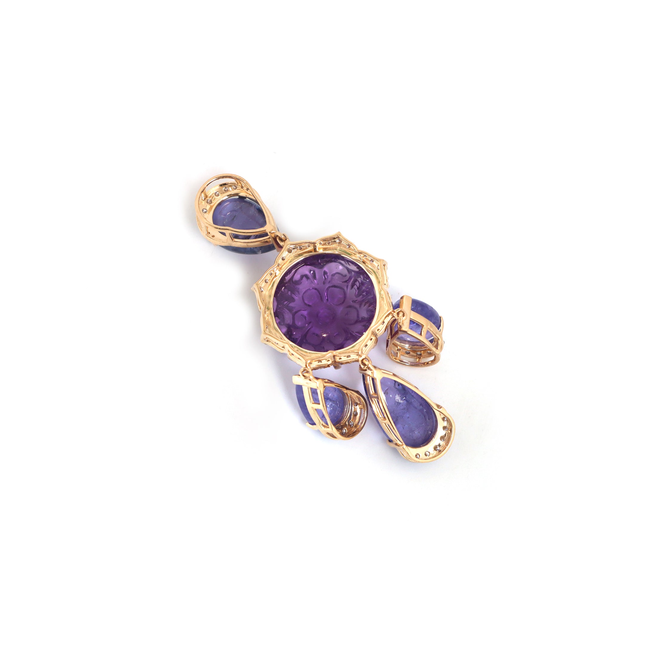 Natural Amethyst and Tanzanite 18K gold pendant back view - NFJSD-1828