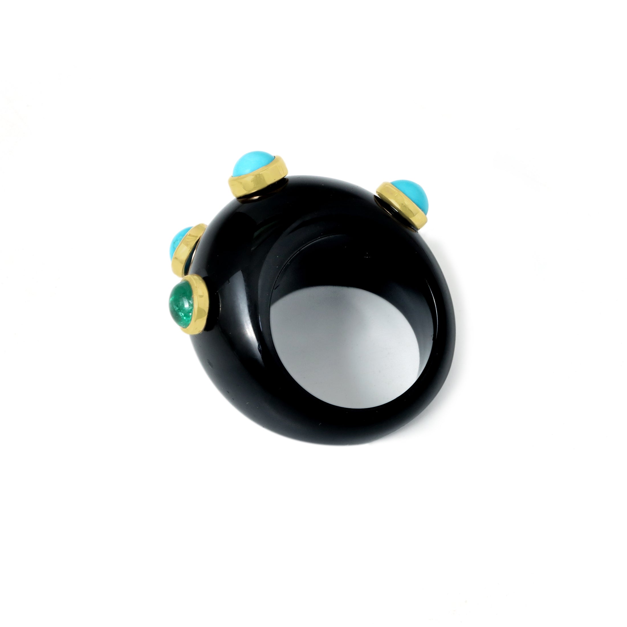 Natural Black Onyx and Turquoise & Emerald 14K gold ring back view - NFJSD-1857