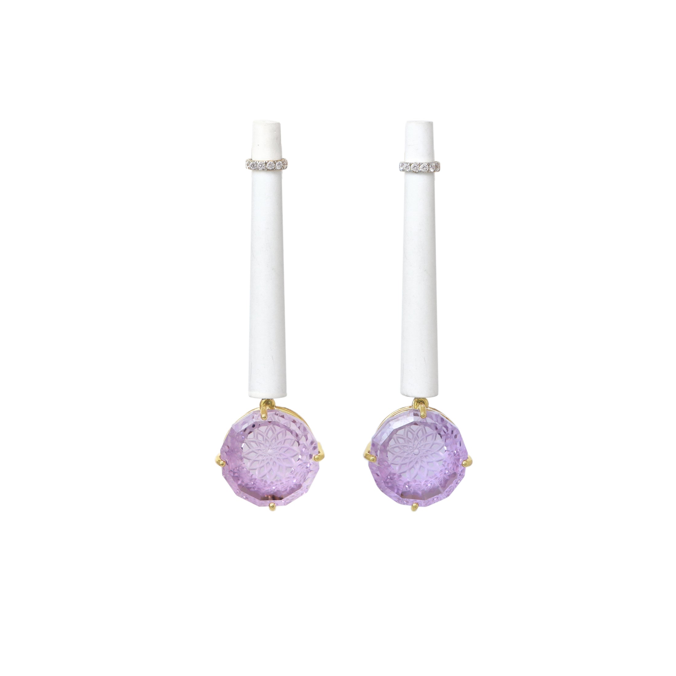 Natural White Agate and Lavender 14K gold earrings lifestyle shot - NFJSD-1374