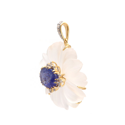 Natural Crystal Carving and Tanzanite 18K gold pendant side angle - NFJSD-1716