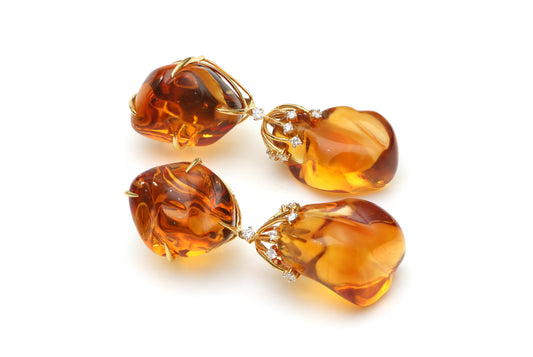 Natural Citrine Smooth Tumble 14K gold earrings front view - NFJSD-1146