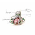 Load image into Gallery viewer, Natural Tourmaline and Emerald 18K gold brooch side angle - NFJSD-1787
