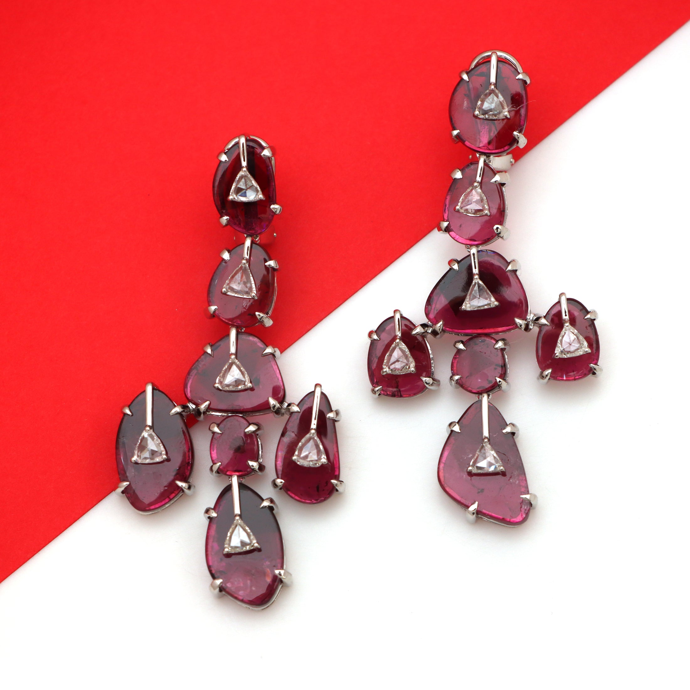 Natural Tourmaline 18K gold earrings top view - NFJSD-1575