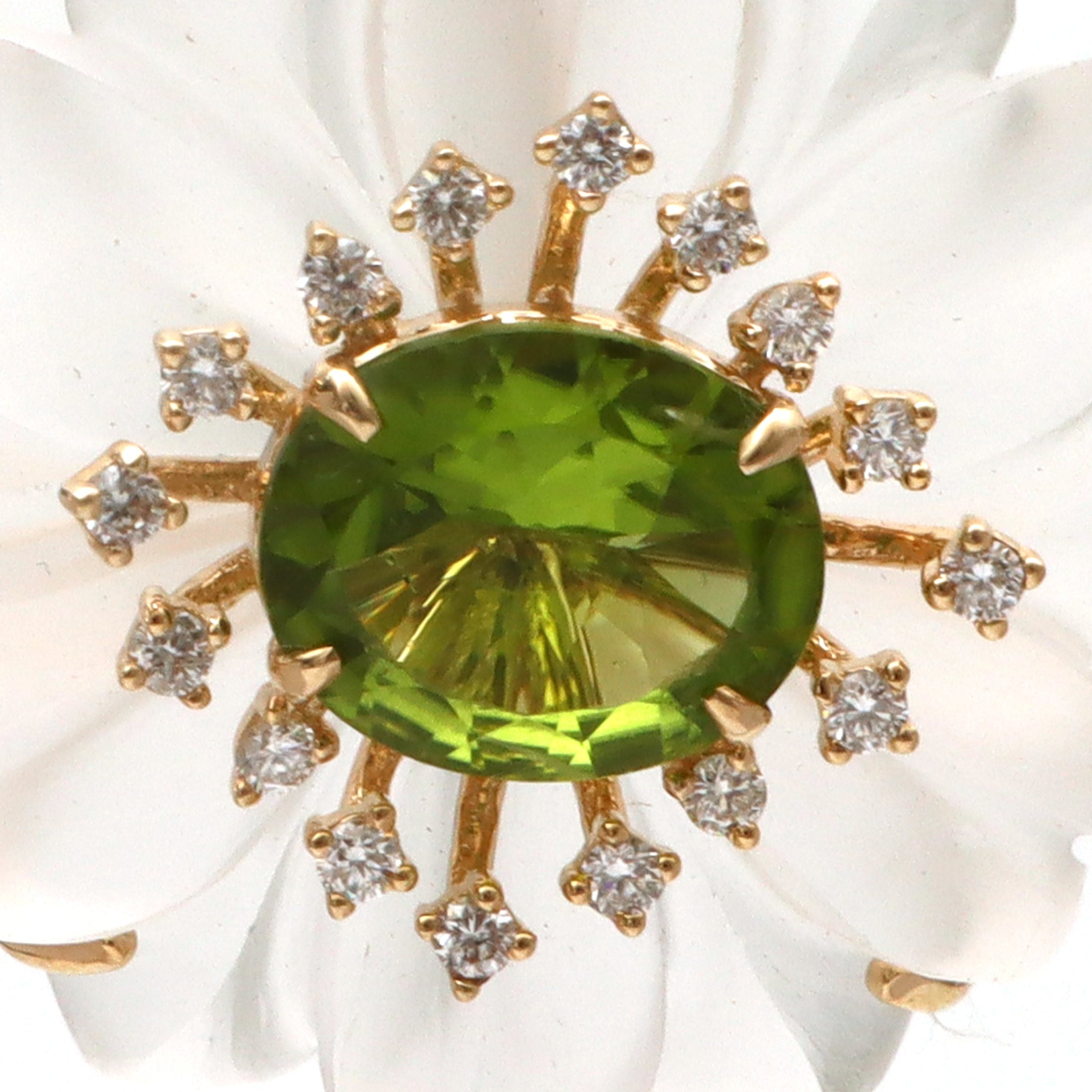 Natural Crystal Carving and Peridot 14K gold pendant side angle - NFJSD-1644