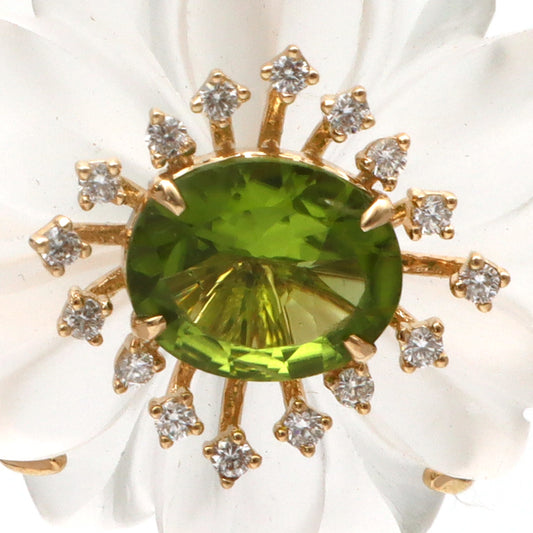 Natural Crystal Carving and Peridot 14K gold pendant side angle - NFJSD-1644