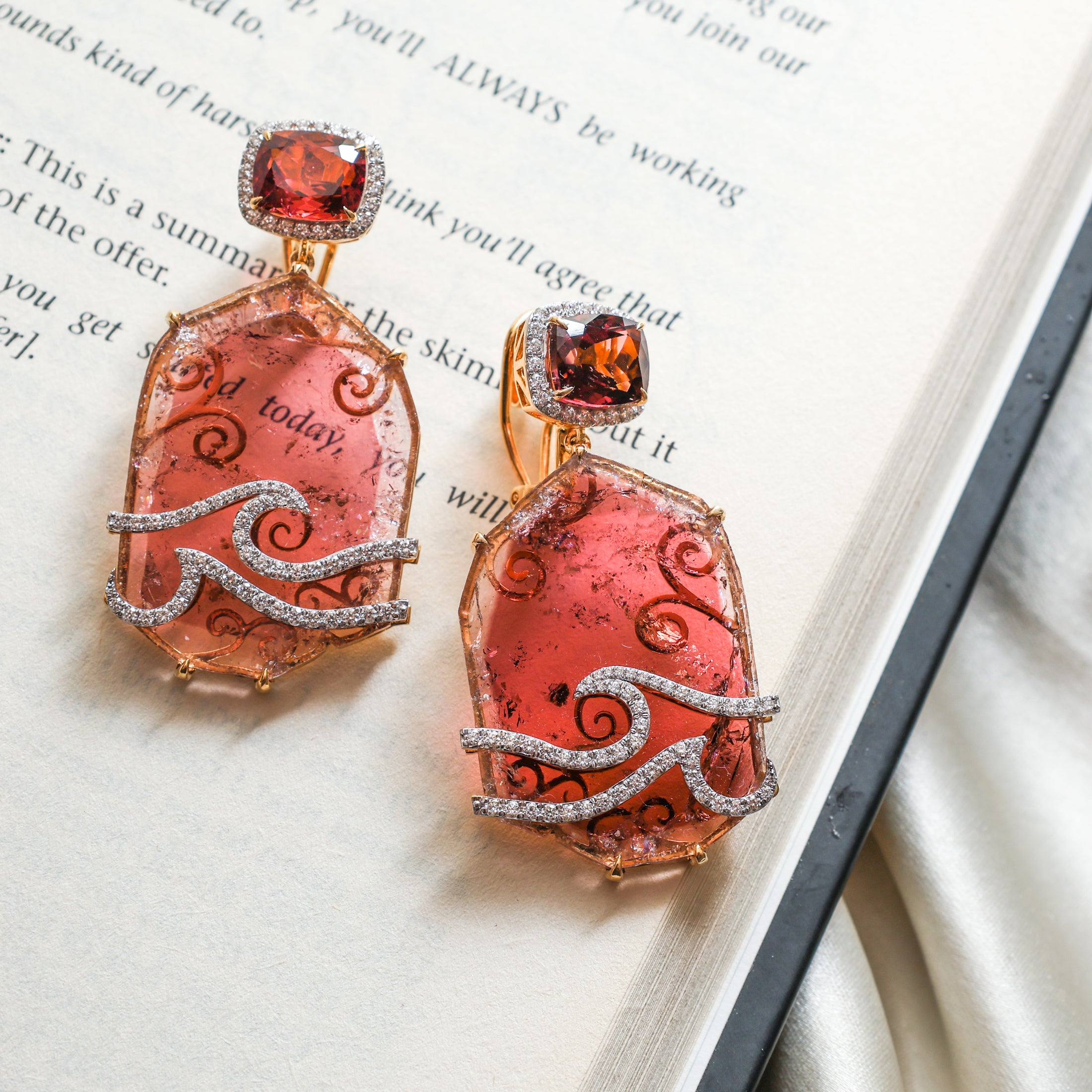 Natural Tourmaline 18K gold earrings top view - NFJSD-1702