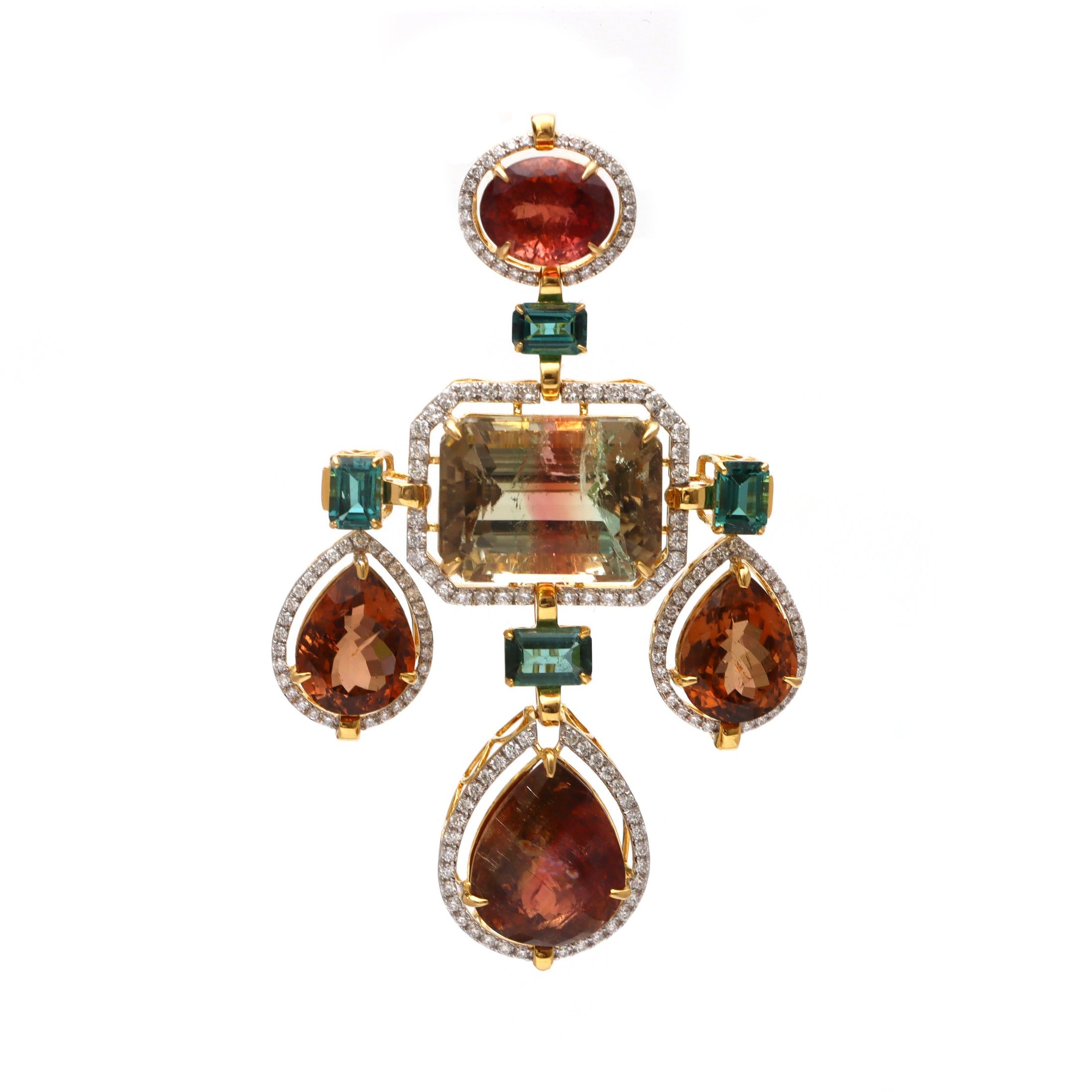 Natural Mix Tourmaline 18K gold pendant back view - NFJSD-1611