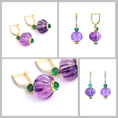 Load image into Gallery viewer, Natural Amethyst and Emerald 18K gold earrings on-hand view - NFJSD-1778
