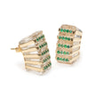 Load image into Gallery viewer, Natural Emerald Round Cuts and Crystal Quartz Fancy Carving 14K gold earrings front view - NFJSD-1061
