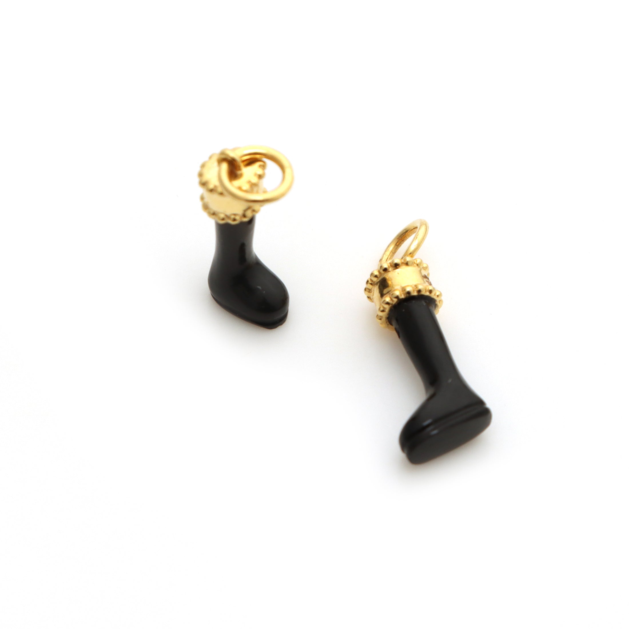 Natural Black Onyx Foot 14K gold charm top view - NFJSD-1330