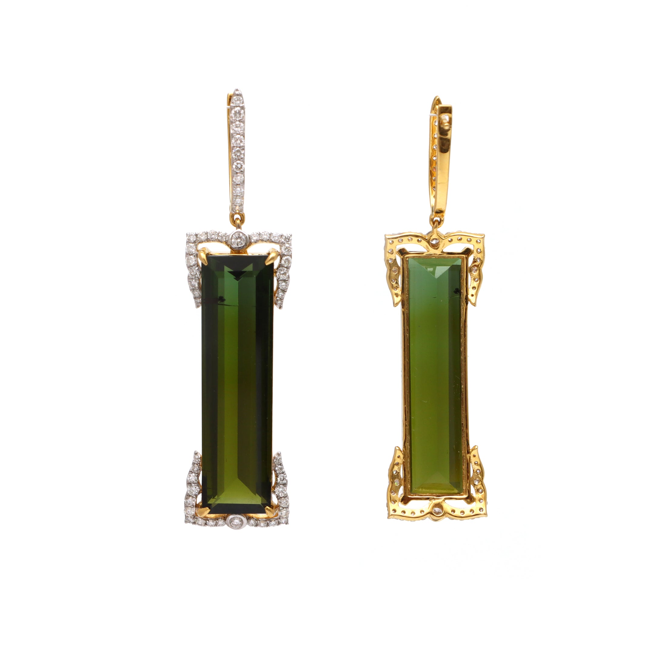 Natural Mix Tourmaline 18K gold earrings top view - NFJSD-1614