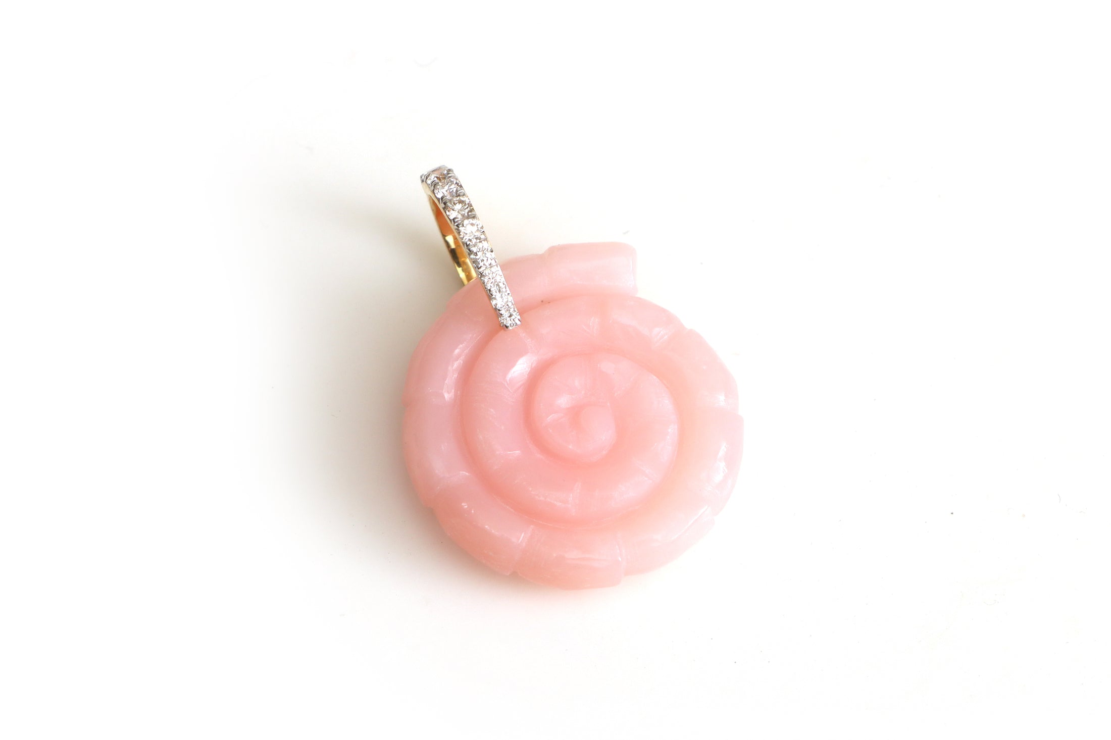 Natural Pink Opal Carving 14K gold charm front view - NFJSD-1365