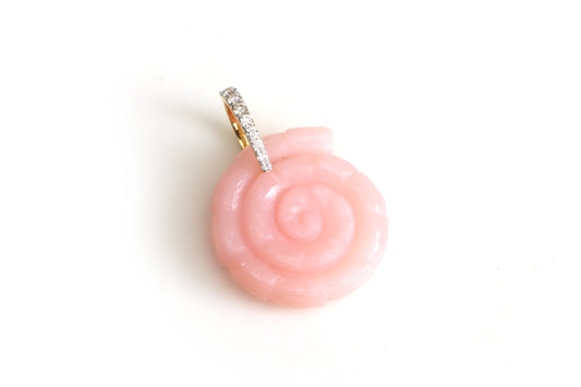 Natural Pink Opal Carving 14K gold charm front view - NFJSD-1365