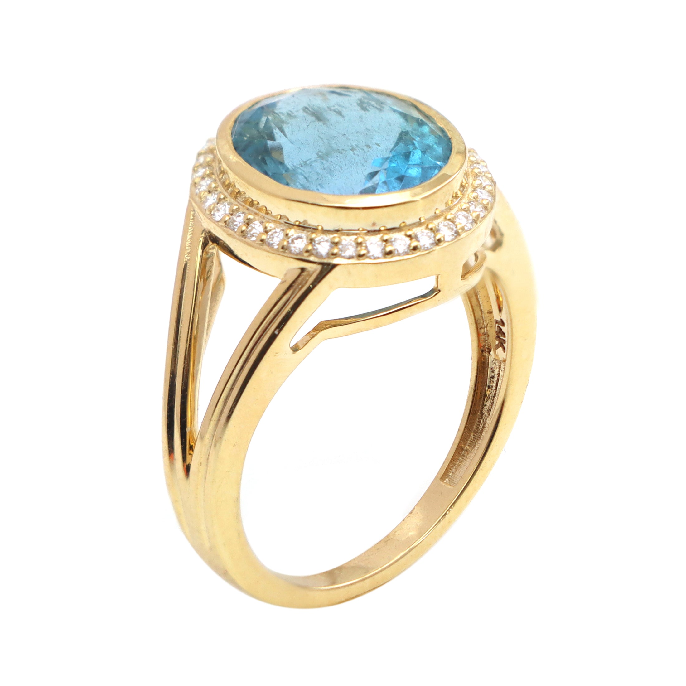 Natural Aquamarine 14K gold ring top view - NFJSD-1455