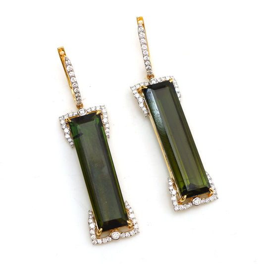 Natural Mix Tourmaline 18K gold earrings front view - NFJSD-1614
