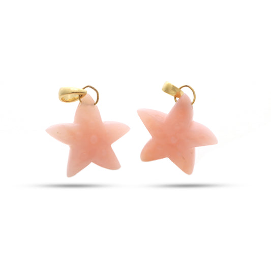 Natural Pink Opal Carving Star 14K gold charm front view - NFJSD-1336