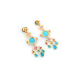 Load image into Gallery viewer, Natural Turquoise and Tourmaline 18K gold earrings close-up detail - NFJSD-1806
