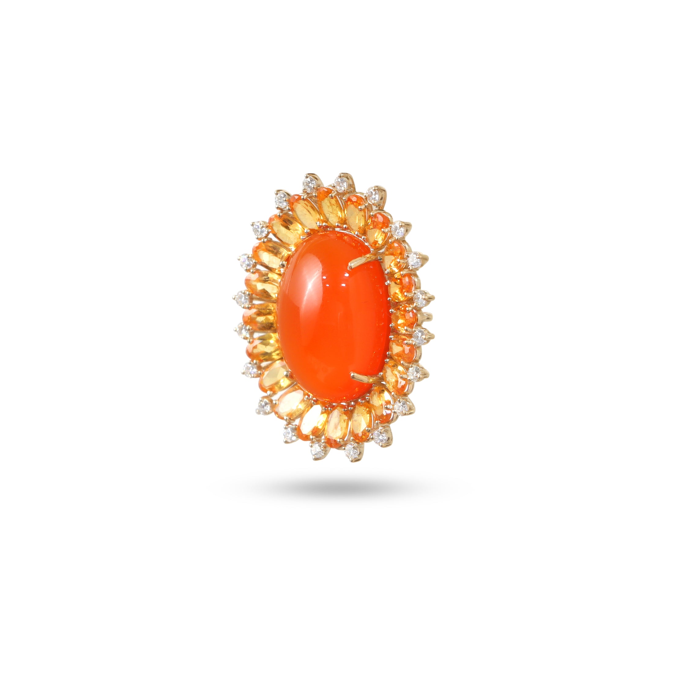 Natural Spessartite and Carnelian 18K gold pendant close-up detail - NFJSD-1942