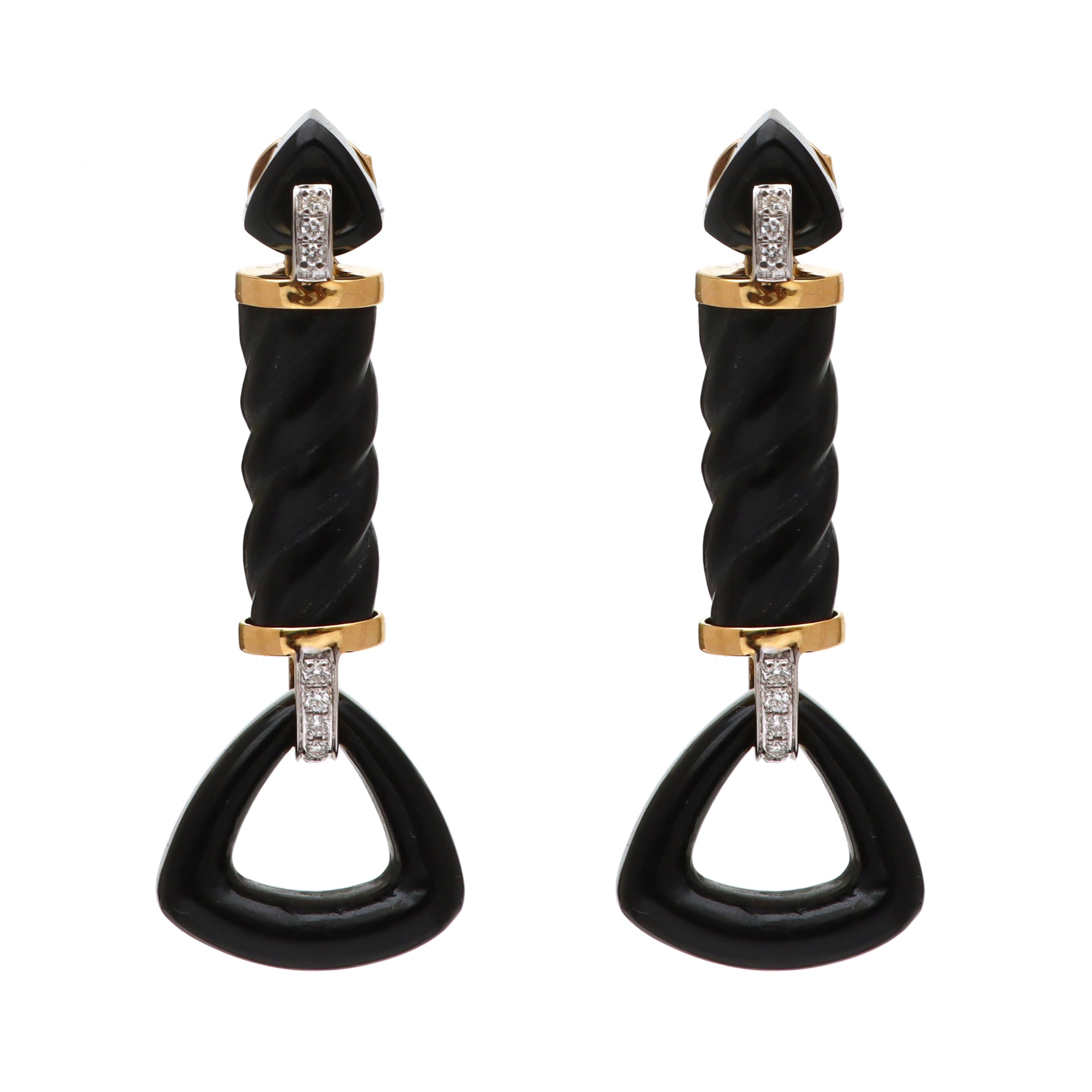 Natural Black Onyx 18K gold earrings side angle - NFJSD-1659