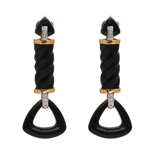 Natural Black Onyx 18K gold earrings side angle - NFJSD-1659