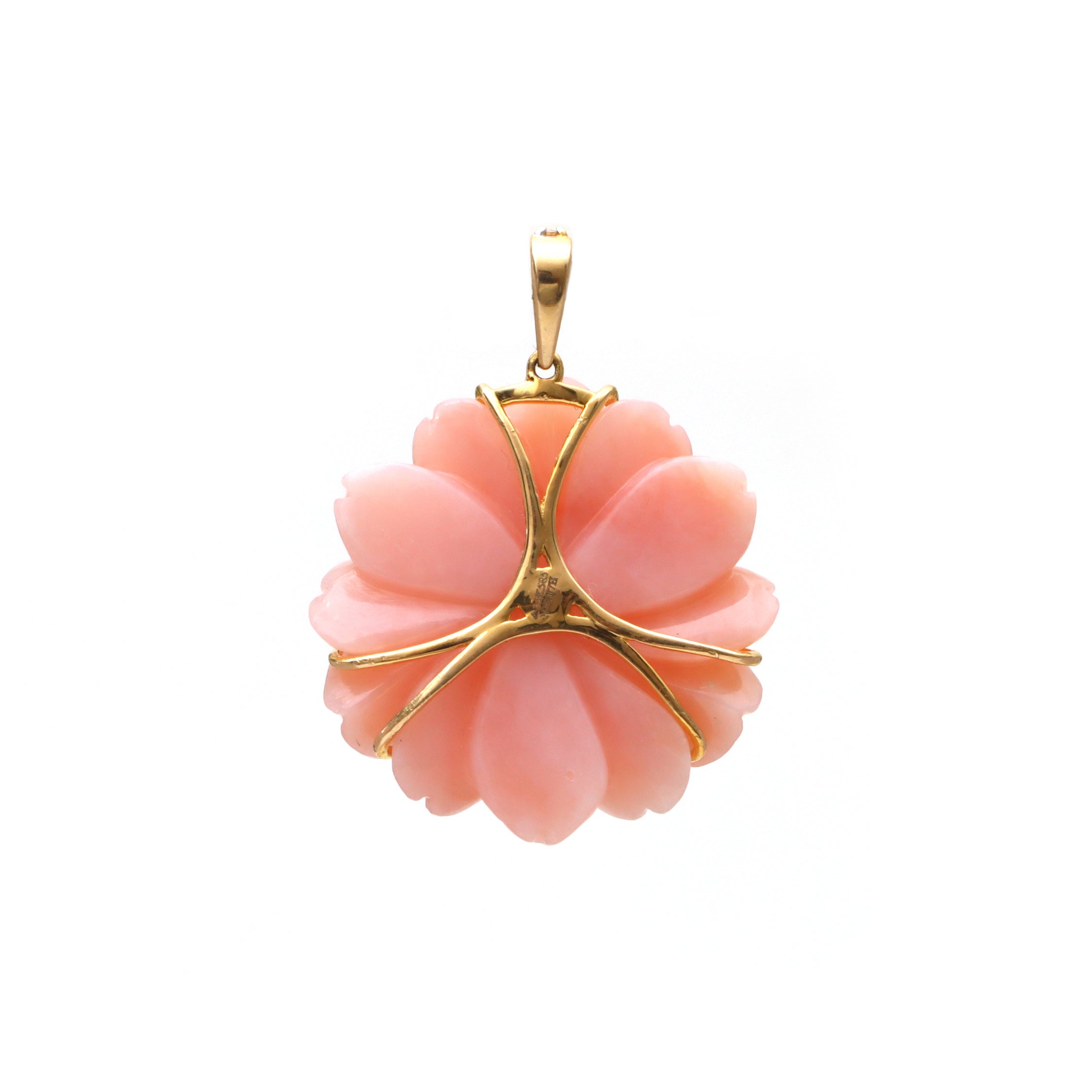 Natural Pink Opal and Tourmaline 14K gold pendant top view - NFJSD-1642
