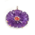 Load image into Gallery viewer, Natural Amethyst and Tourmaline 18K gold pendant close-up detail - NFJSD-1697
