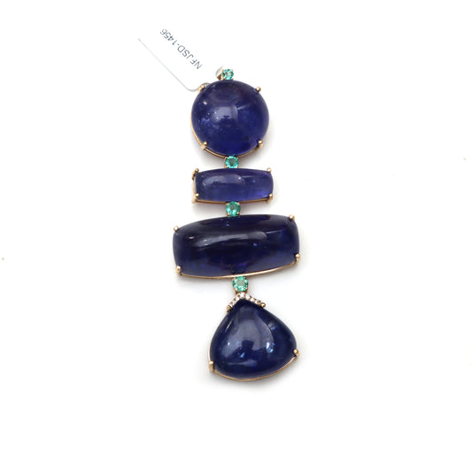 Natural Tanzanite and Emerald 18K gold necklace front view - NFJSD-1456